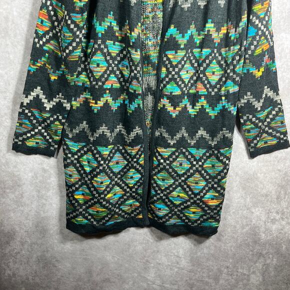 Signature Studio Cardigan Sweater Womens 1X Green Knit Southwestern Aztec Boho - Picture 3 of 8